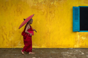 Novice monk walking by Anges van der Logt,1x.com