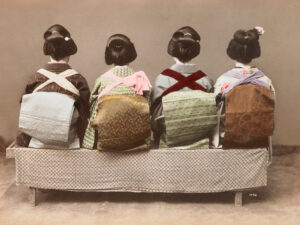 Showing Back Style (19th 20th Century) Japanese Woman Sitting by Kimbei